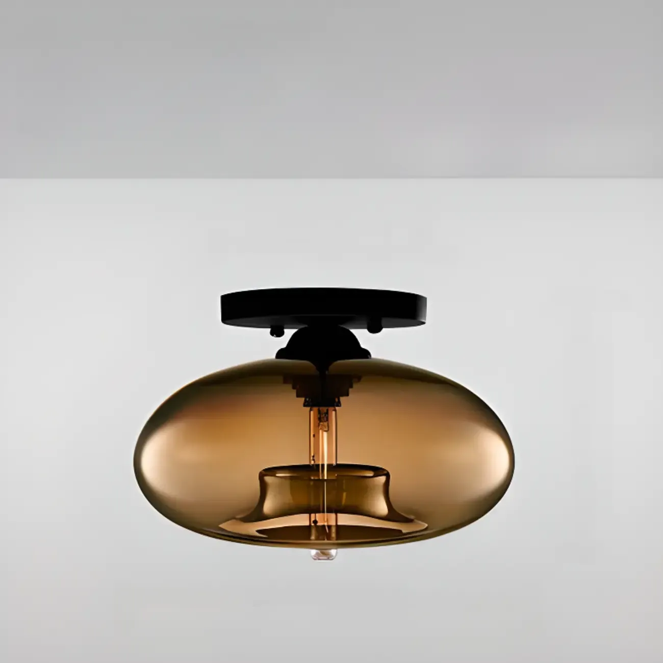 Clear Glass Drum Shade Industrial Semi Flush Mount Light