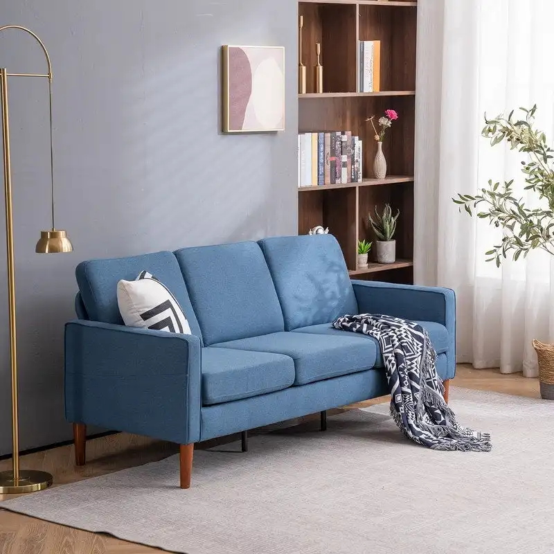 Three Seats Without Chaise Concubine Solid Wood Frame Sofa