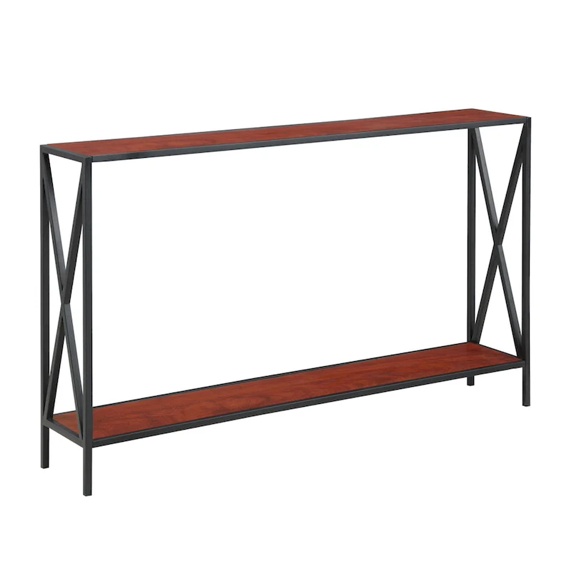 Farmhouse Industrial Console Table with Shelf