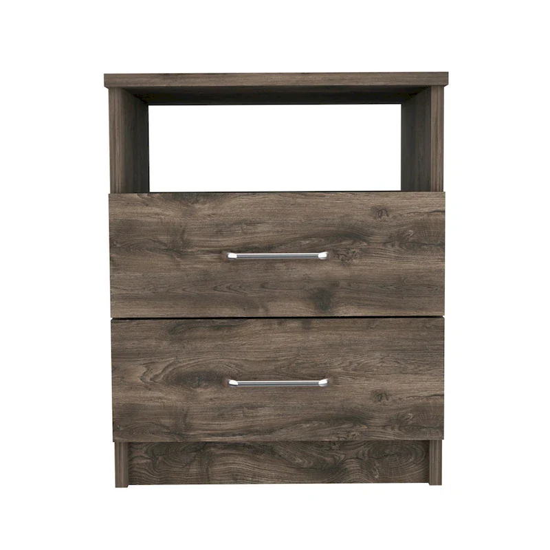 2-Drawer Nightstand with Open Shelf – Black / Dark Brown / Light Oak / White / Light Gray