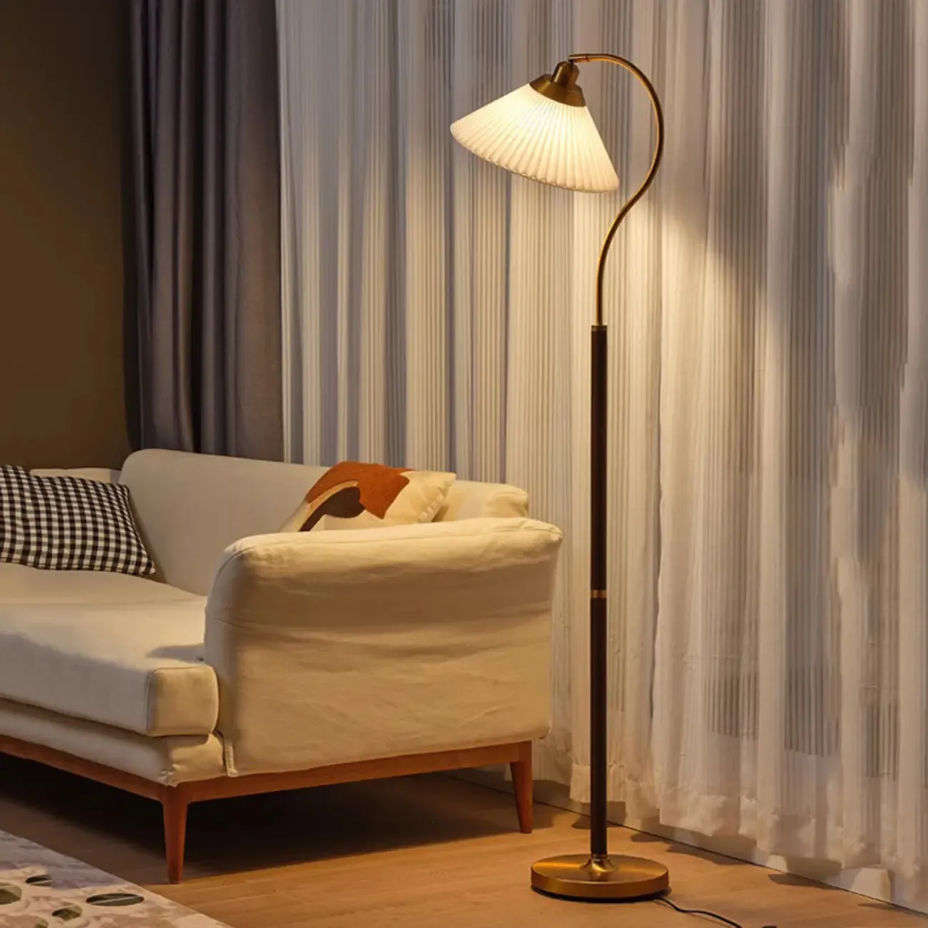 Modern Floor Lamp with Pleated Shade for Living Room