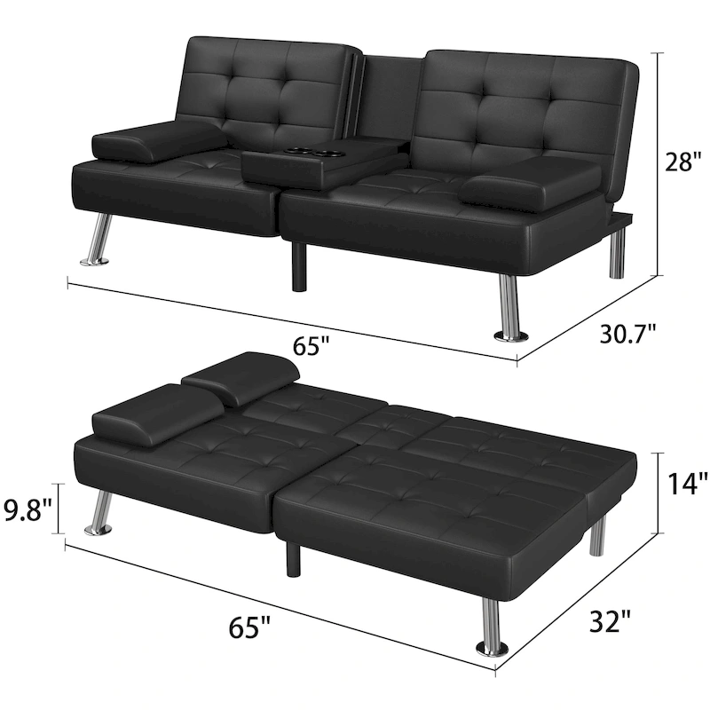 Homall Futon Sofa Bed Convertible Lounge Couch Sofa with Cupholders & Pillows