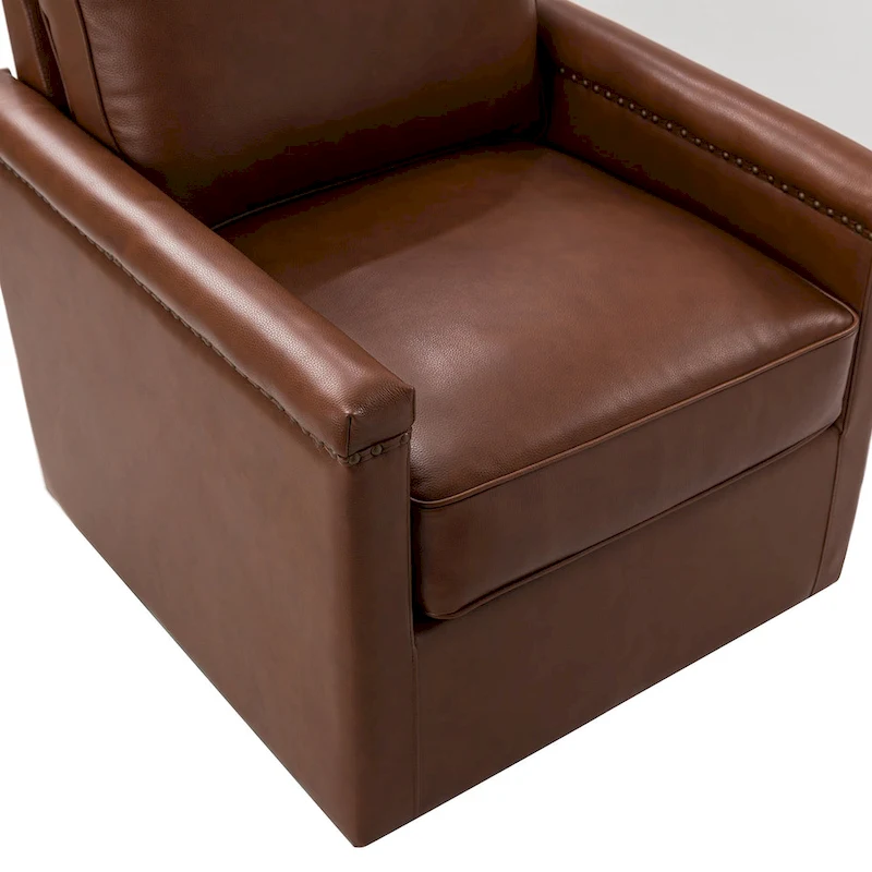 Rita Classic Genuine Leather Swivel Armchair With Nailhead Trims Set Of 2 By HULALA HOME