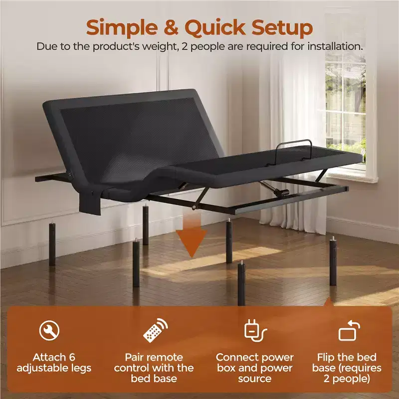 Yaheetech Upholstered Adjustable Bed Frame with Independent Head andFoot Incline