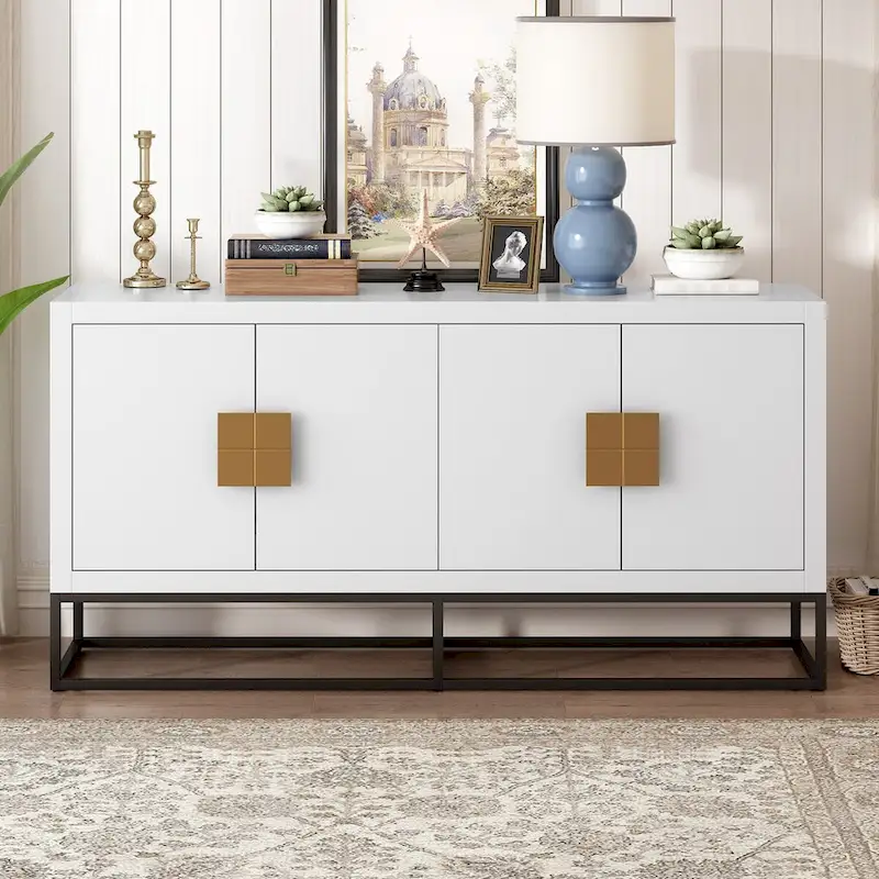 Modern 4-Door Sideboard with 3 Adjustable Shelves - MDF Storage Cabinet for Dining Room Kitchen - Elegant Design