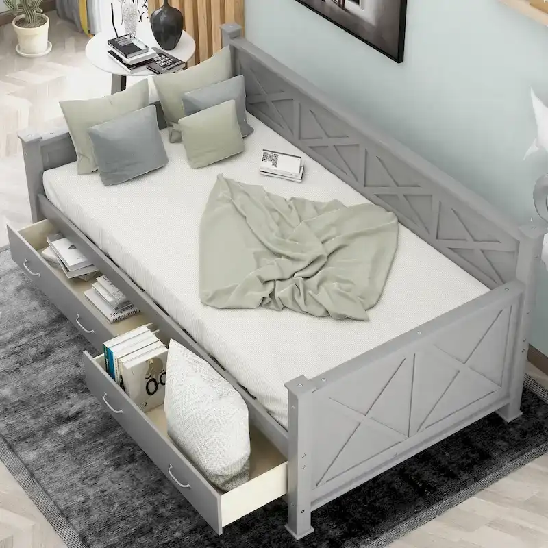 Twin Size Daybed with 2 Storage Drawers and Wood Slat Support