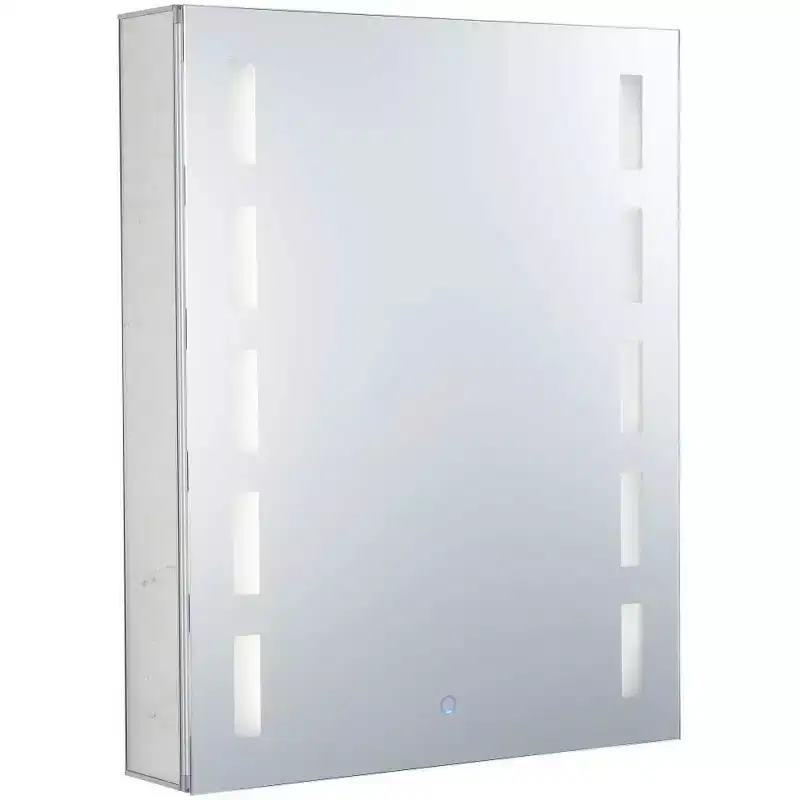 Silver Aluminum Medicine Cabinet, Recessed/Surface Mount, LED Mirror, 1–2 Person