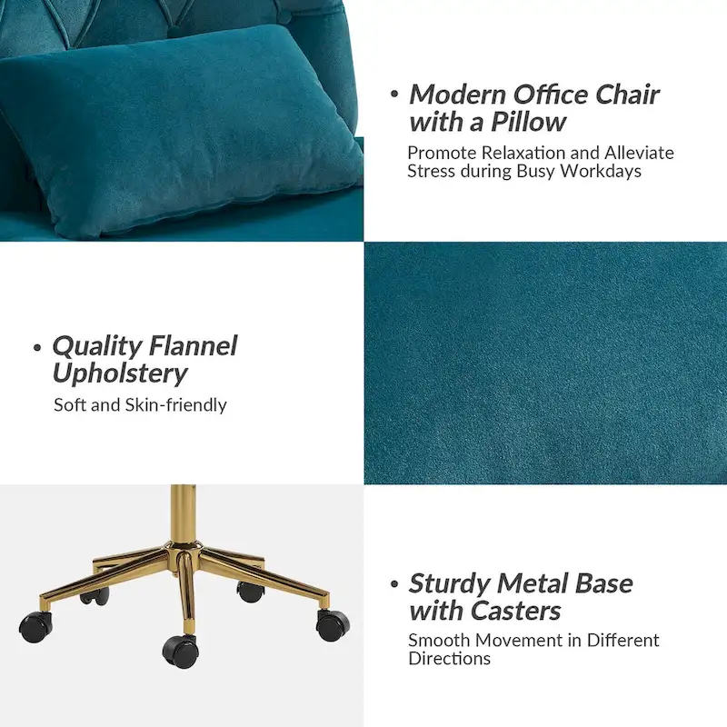 Ollie Modern Flannel Swivel Tilting Office Chair with Pillow by HULALA HOME