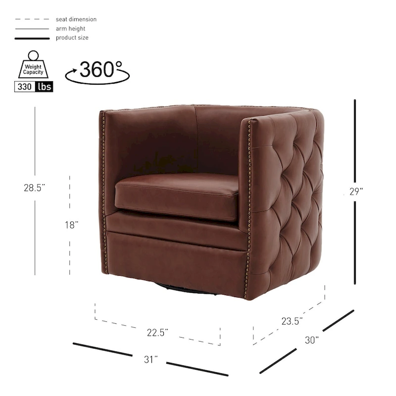 Leslie Top Grain Leather Swivel Tufted Chair
