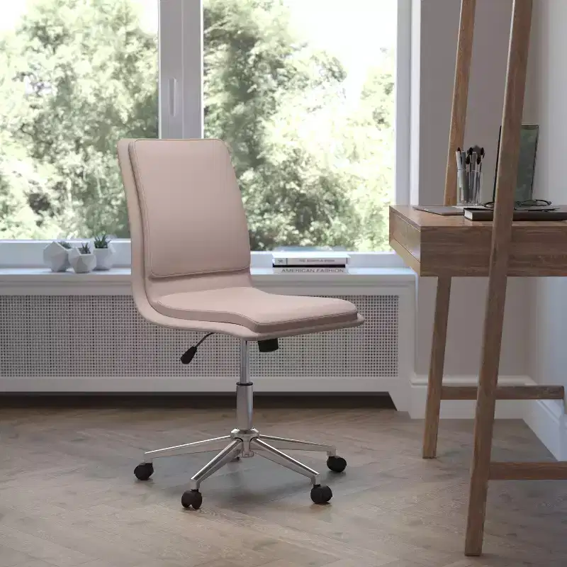 Emma and Oliver Modern Faux Leather Upholstered Mid-Back Home Office Chair with 5 Star Base and Pneumatic Seat Height Adjustment