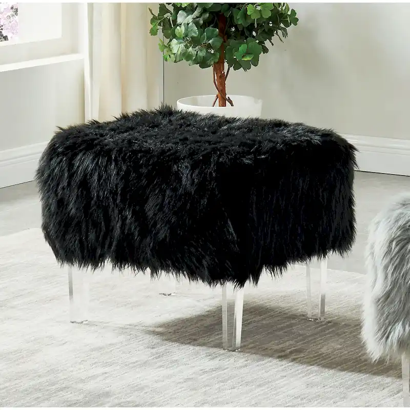 Modern Faux Fur Acrylic Footstool