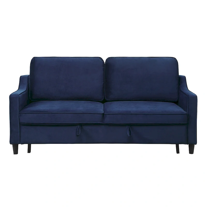Katy 72 Inch Sleeper Sofa, Convertible Pull Out Bed, Solid Wood Blue Velvet