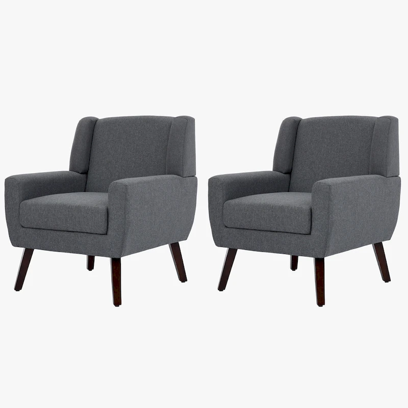 Linen Upholstered Accent Chair Wingback Armchair Set of 2