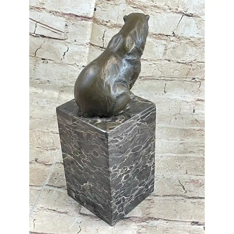 HandmadeSigned Sitting Polar Bronze Bookend Book End Marble Sculpture Statue