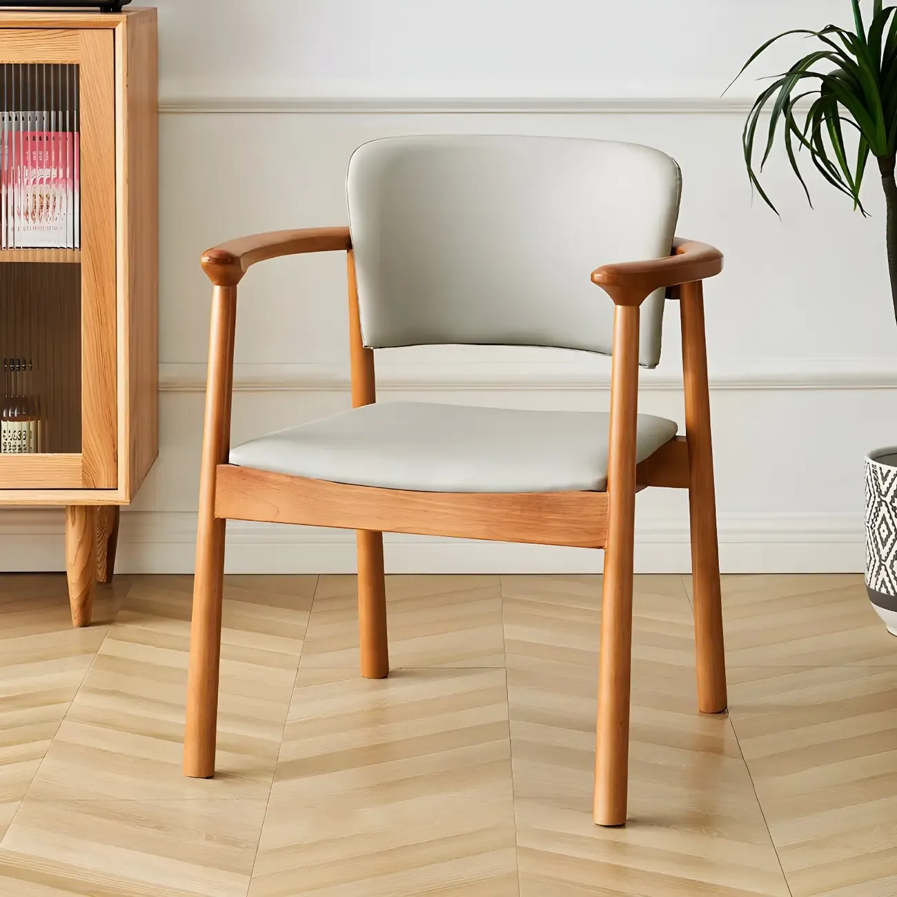 Modern Upholstered Rubberwood Arm Dining Chair Set of 2