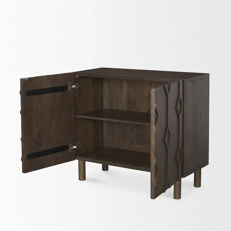 Dark Brown Diamond Motif w/ Shelf Accent Cabinet - 36.0L x 16.3W x 32.0H