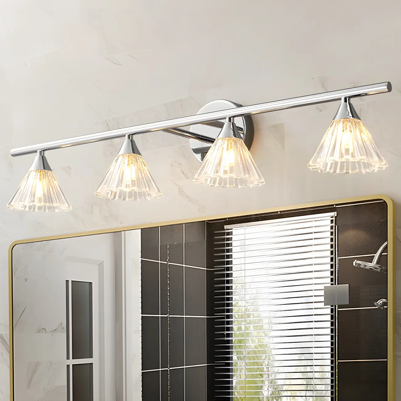 Modern Bell Glass Silver Bathroom Vanity Light