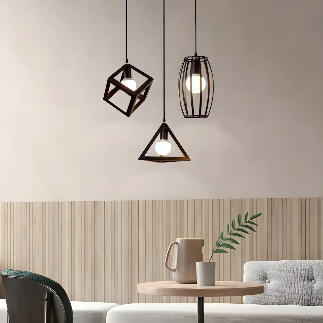 Industrial Black Metal Geometric Kitchen Island Pendant Light