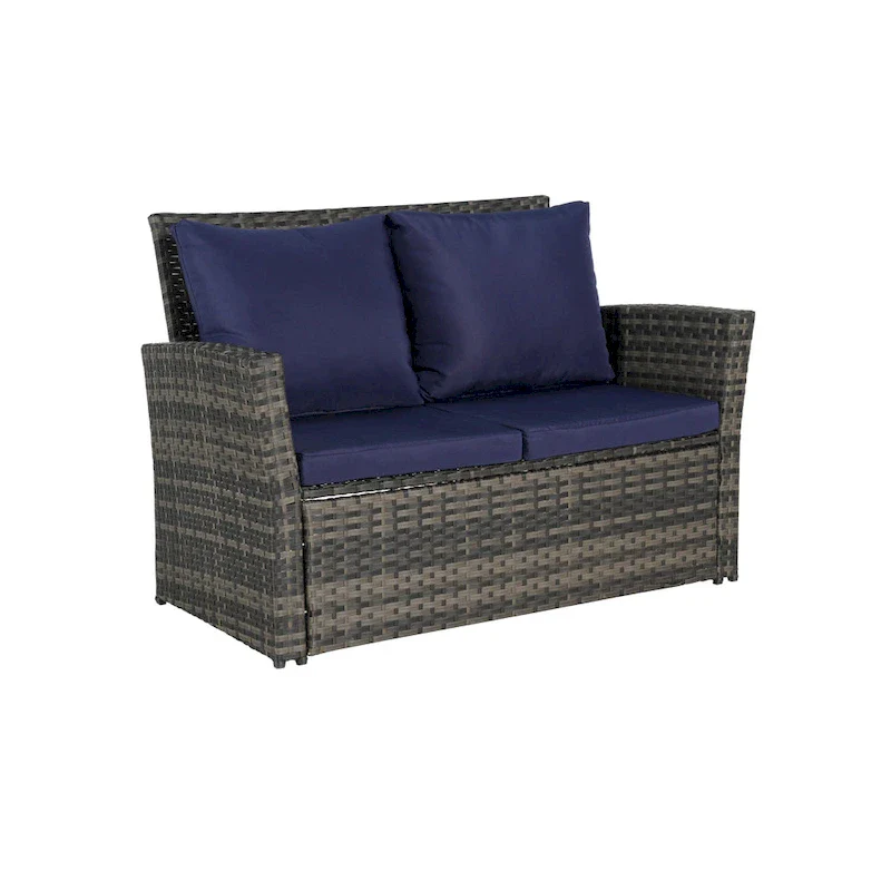 4-Piece Rattan Conversation Sofa Set with Glass Table