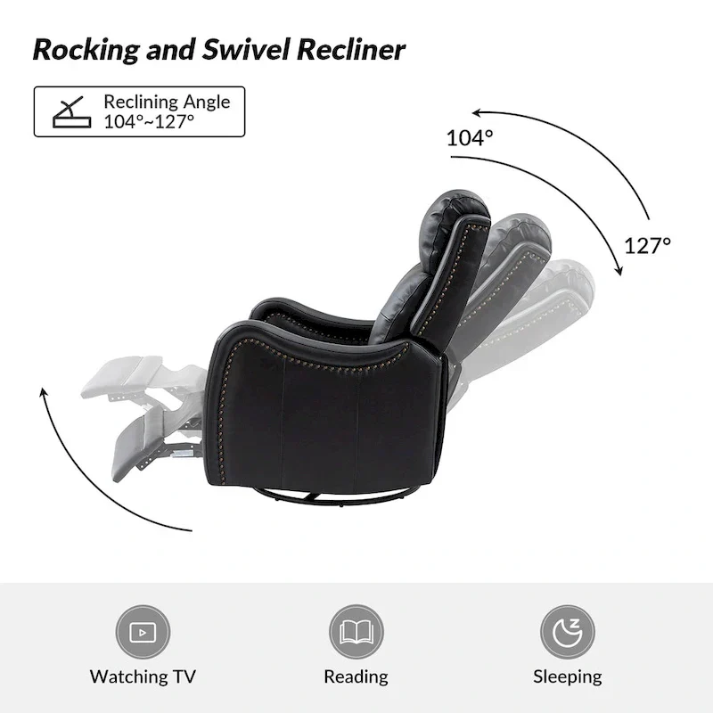FrancoModern Genuine Leather Swivel Rocker Recliner with Nailhead Trims Sets of 2 by HULALA HOME