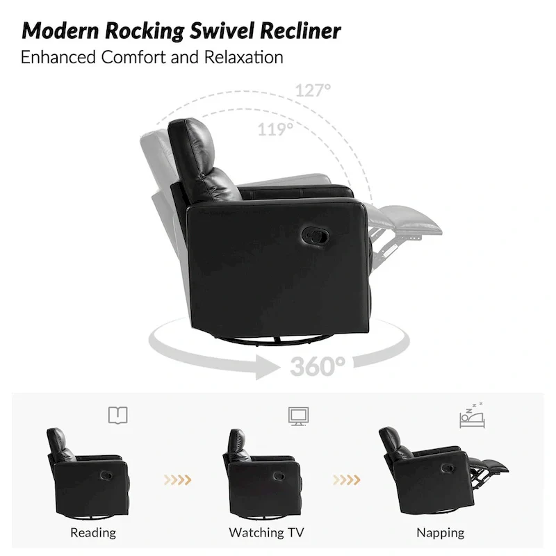 Josefa Modern Genuine Leather Swivel Rocker Recliner by Hulala Home