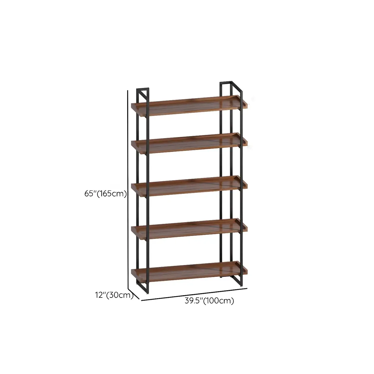 5-Shelf Industrial Metal Wood Brown Display Bookcase