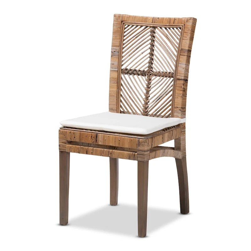 Laluna Modern Bohemian Rattan/ Mahogany Wood Dining Chair with Cushion