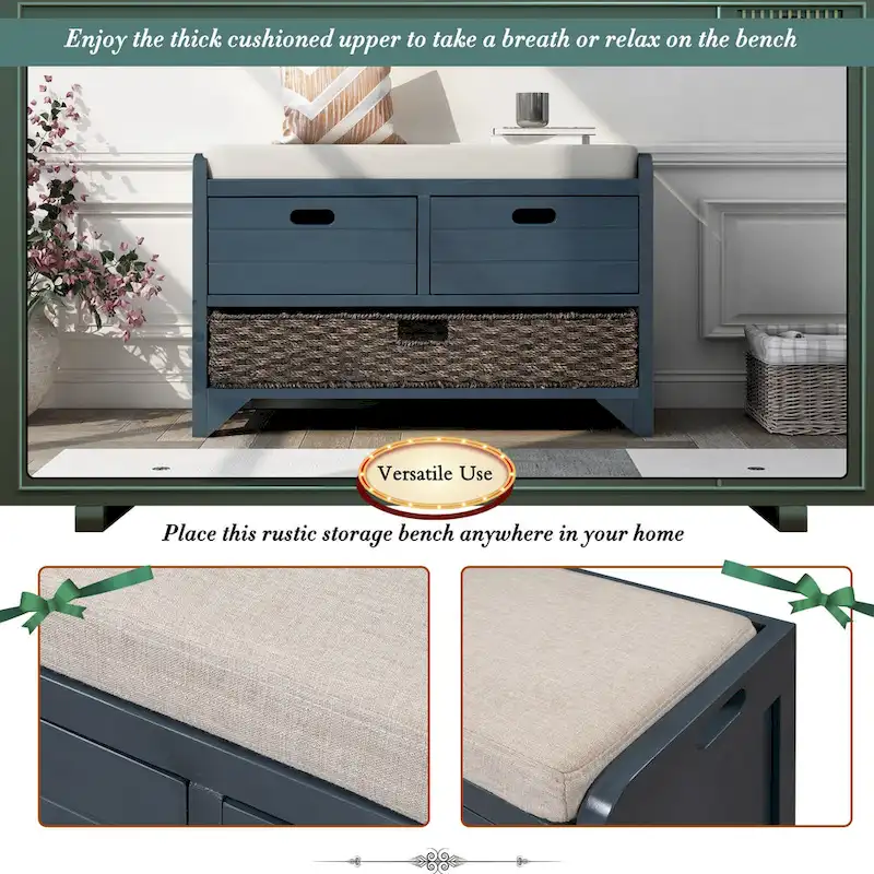 Fully Assembled Shoe Bench with Removable Cushion