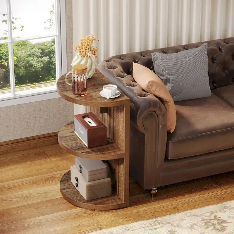 3-tier Half-round End Table, Semi-circular Side Table for Living Room