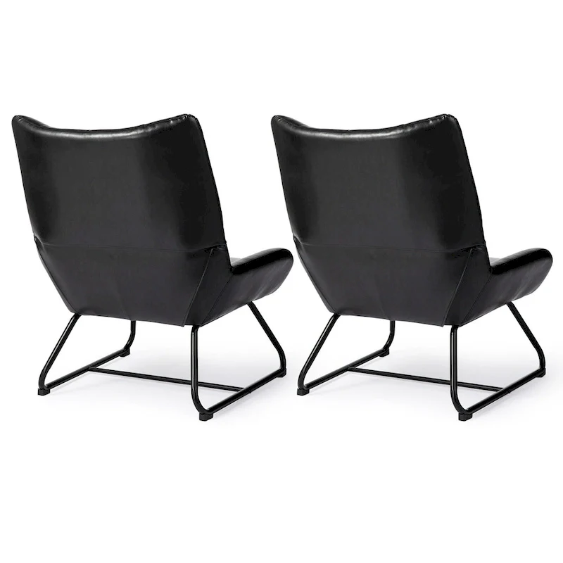Glitzhome Set of 2 35.5H Leatherette Wingback Accent Chairs With Metal Legs