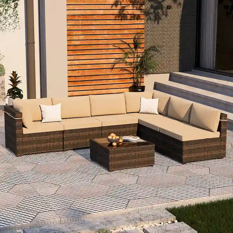 UPHA Cushioned 7-piece Conversation Sectional Patio Group Furniture