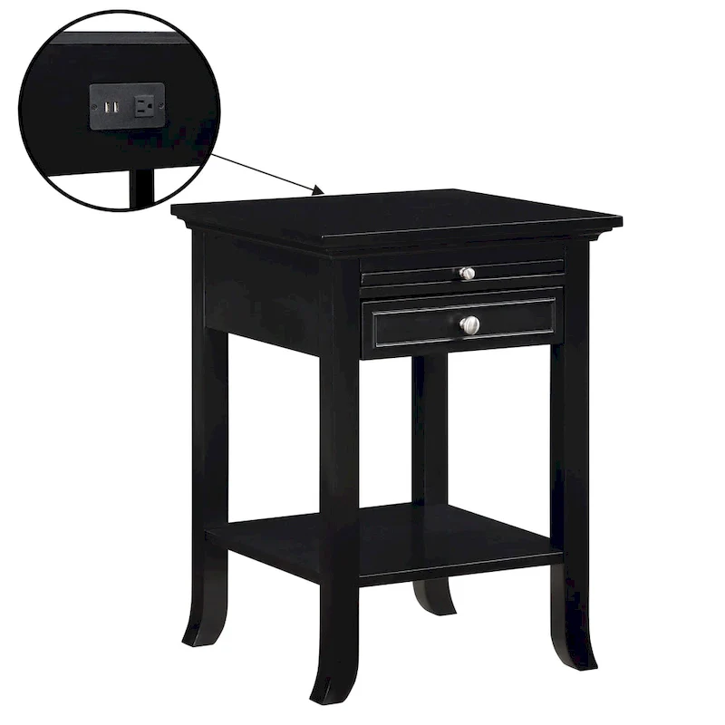 1 Drawer End Table with Charging Station and Pull-Out Shelf