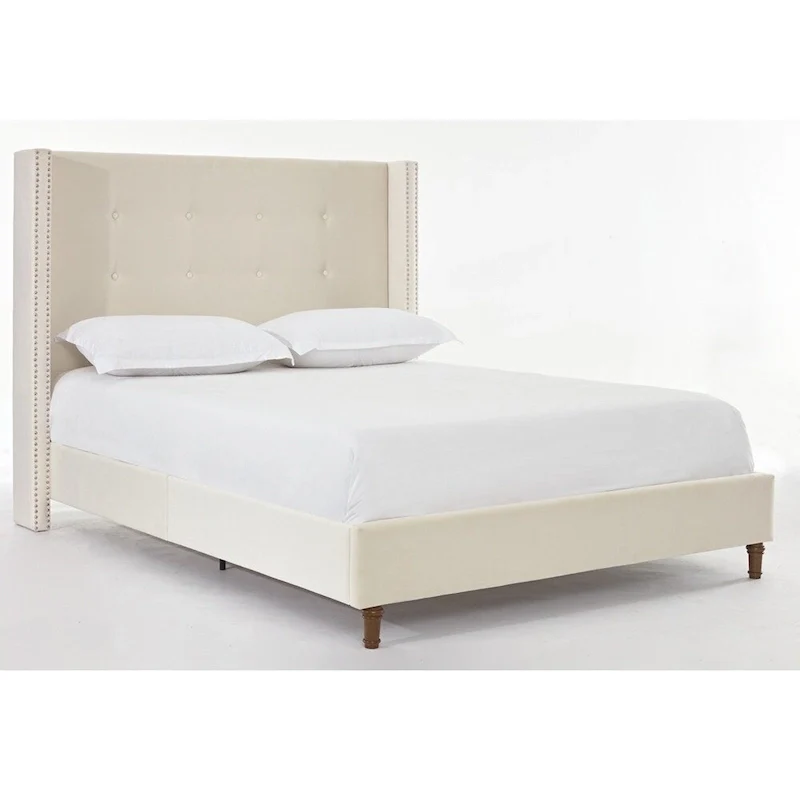 Velvet Upholstered Queen Bed - Wingback with Nailhead Trim