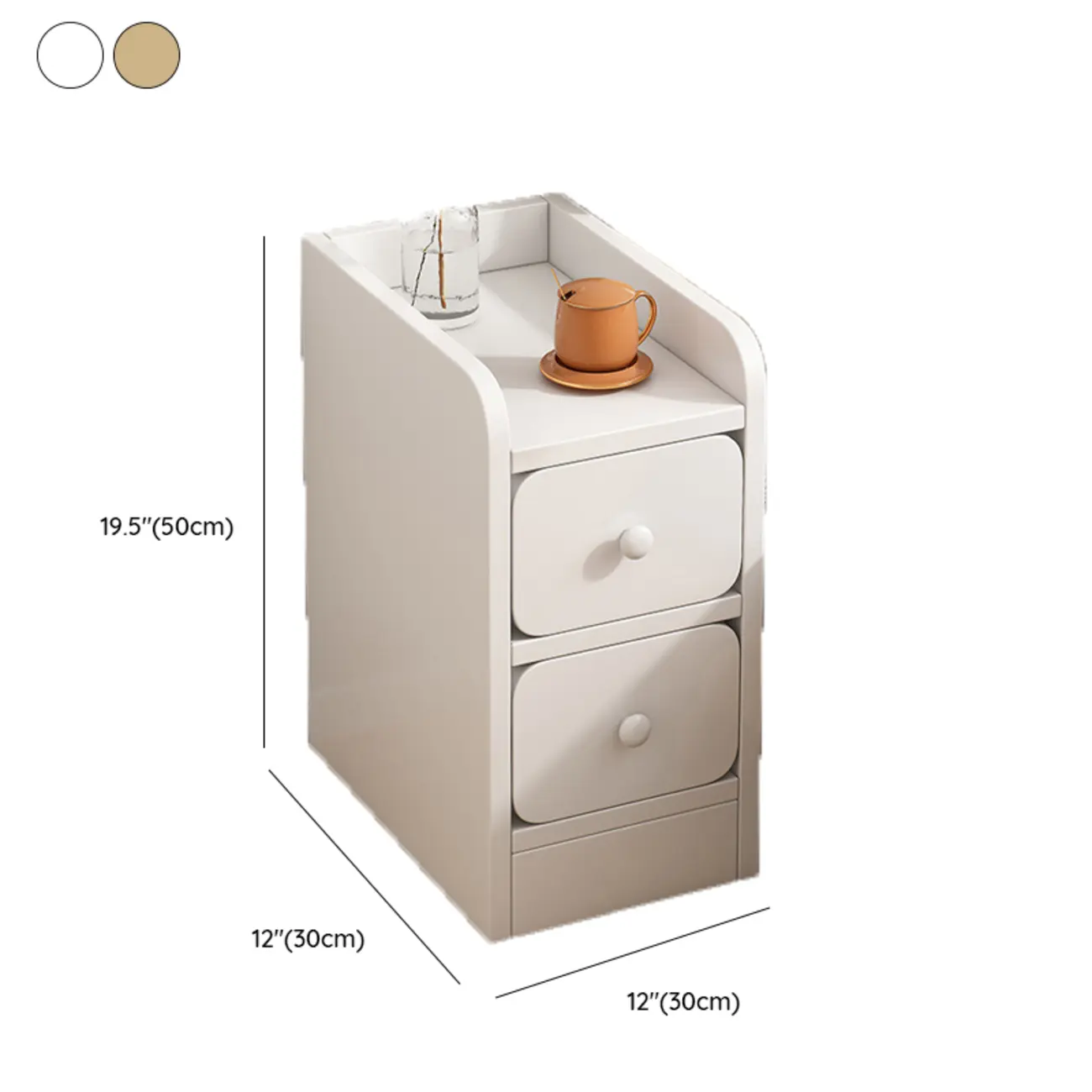 Simple White Natural Wood 2-Drawer Nightstand