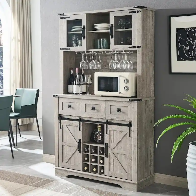 Farmhosue Bar Cabinet, Kitchen Buffet, Coffee Bar Sideboard Table