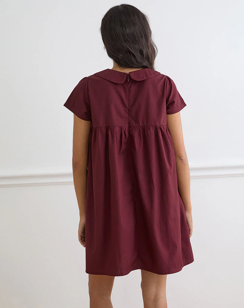 Imiraty Babydoll Mini Dress in Poplin Maroon