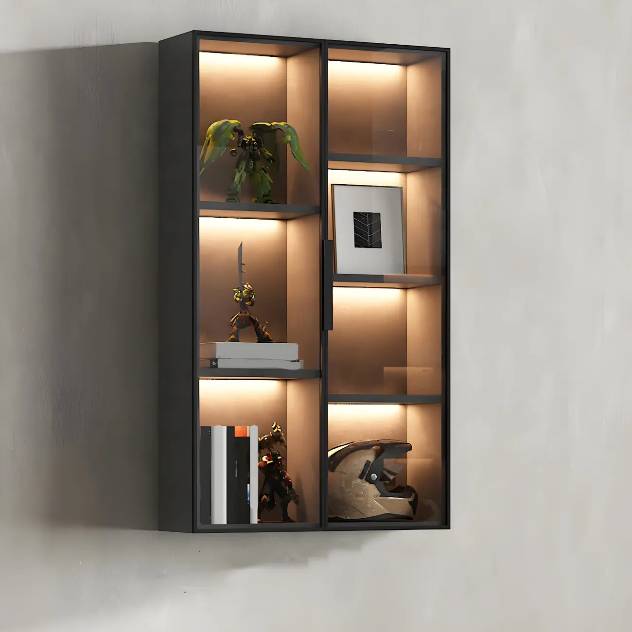 Black Multi-Shelf Wall-Mounted Wooden Display Cabinet