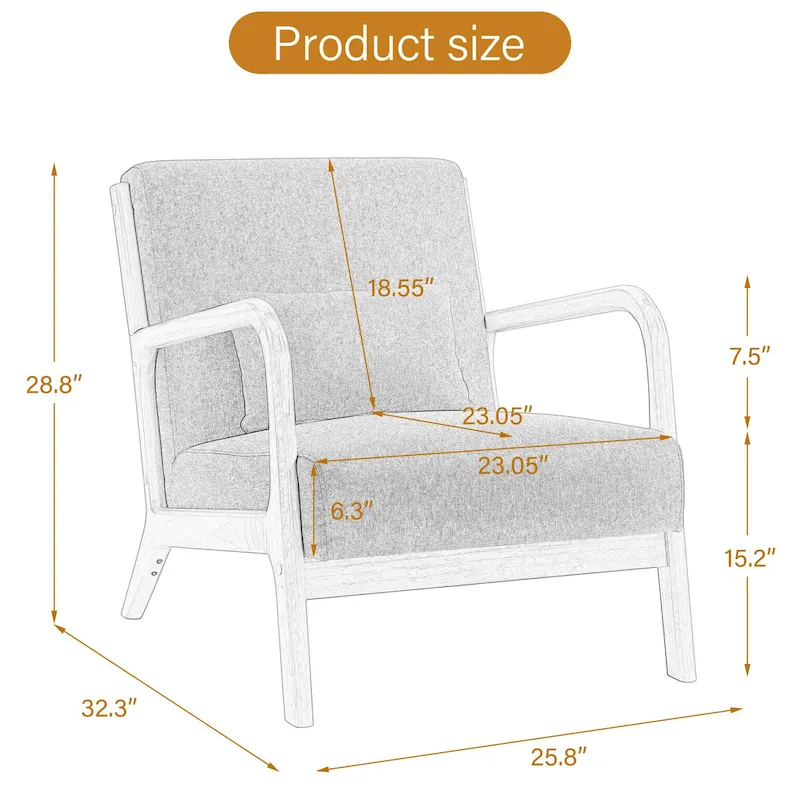 Mid-Century Modern Upholstered Accent Chair with Wood Frame