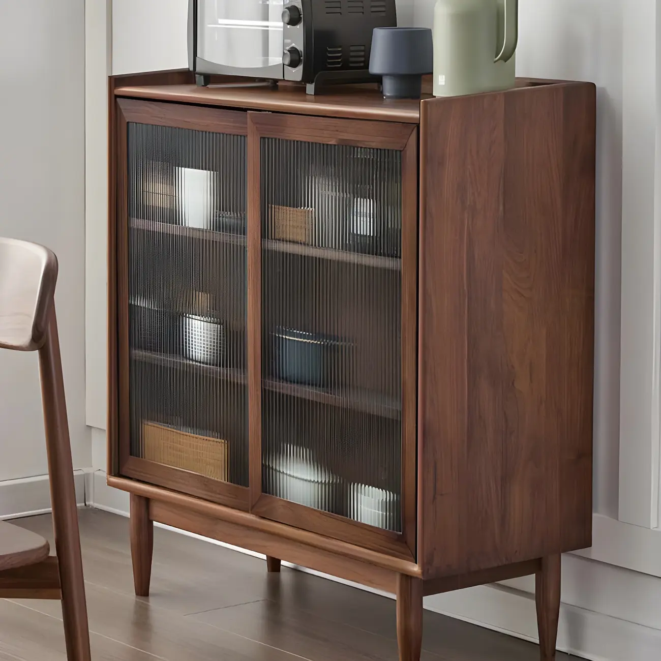 3-Tier Modern Wooden Display Cabinet with Glass Doors
