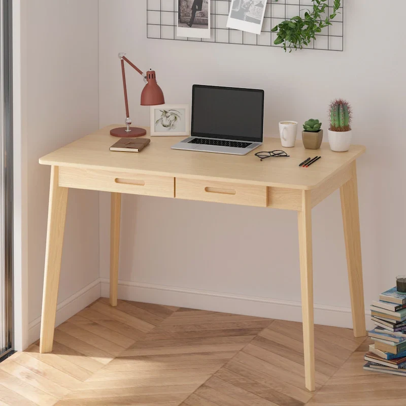 Home Office Desk - 39.4W, MDF & Solid Wood, 2 Drawers, 120 lbs Capacity, Classic Style