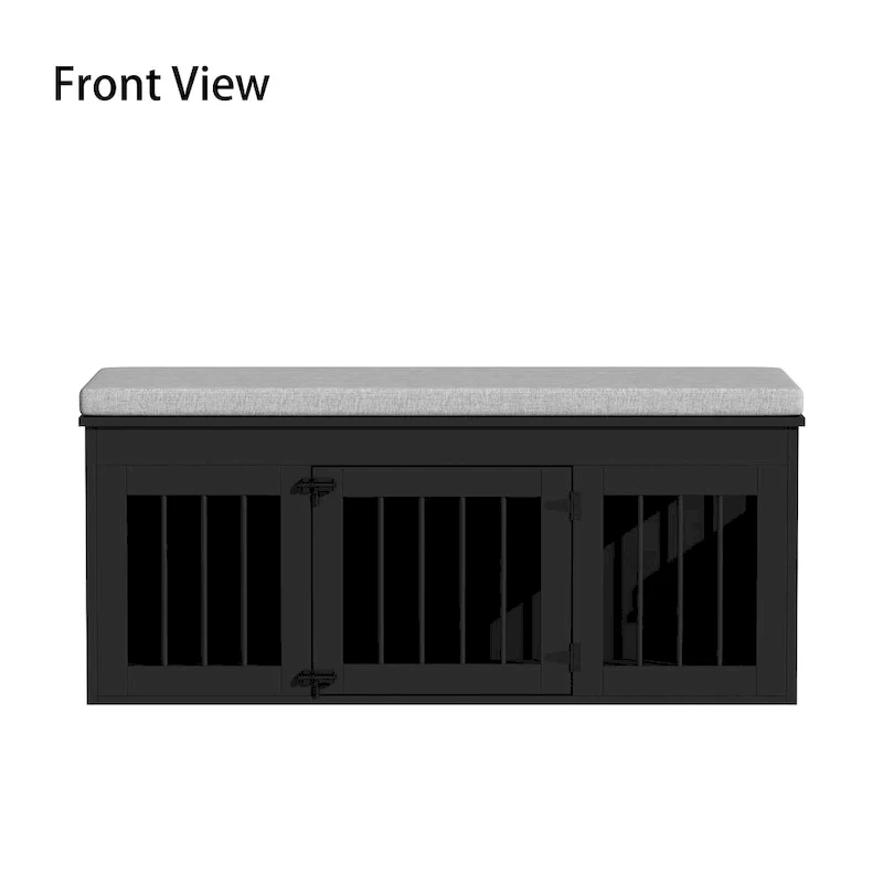 Chic Pet Haven: Luxe Wooden Dog Crate & Designer Home Bench - 47.2