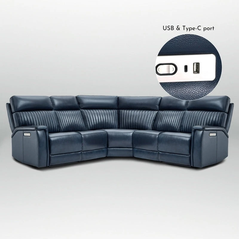 Genuine Leather Power Recliner Sectional with Power Ajustable Headrest and Lumbar, Zero Gravity, 2StationaryArmlesschairs