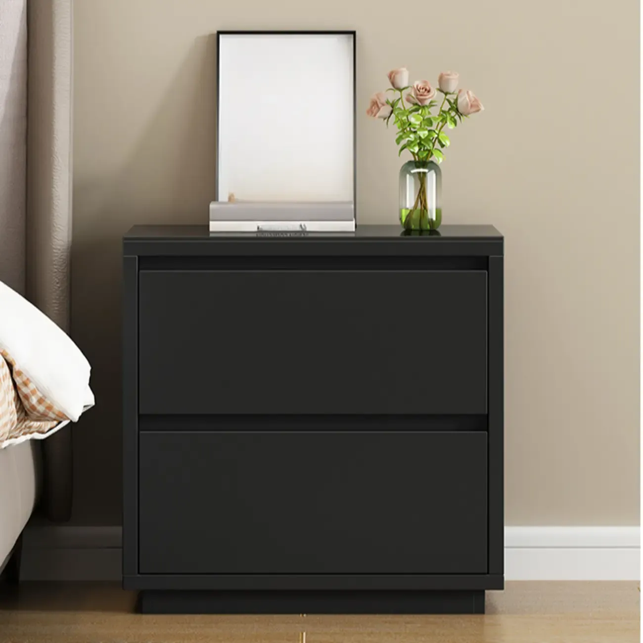 Wood Modern Narrow Two-Drawer Nightstand