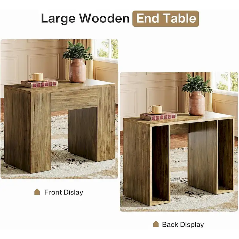 31.5  Farmhouse End Side Table, Mid-Century Modern Sofa Side Table with Wooden Pedestal