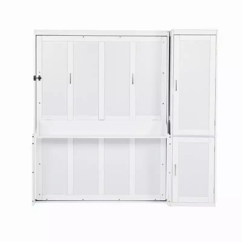 White Queen Murphy Bed with Wardrobe & Desk, 2–3 Person Assembly