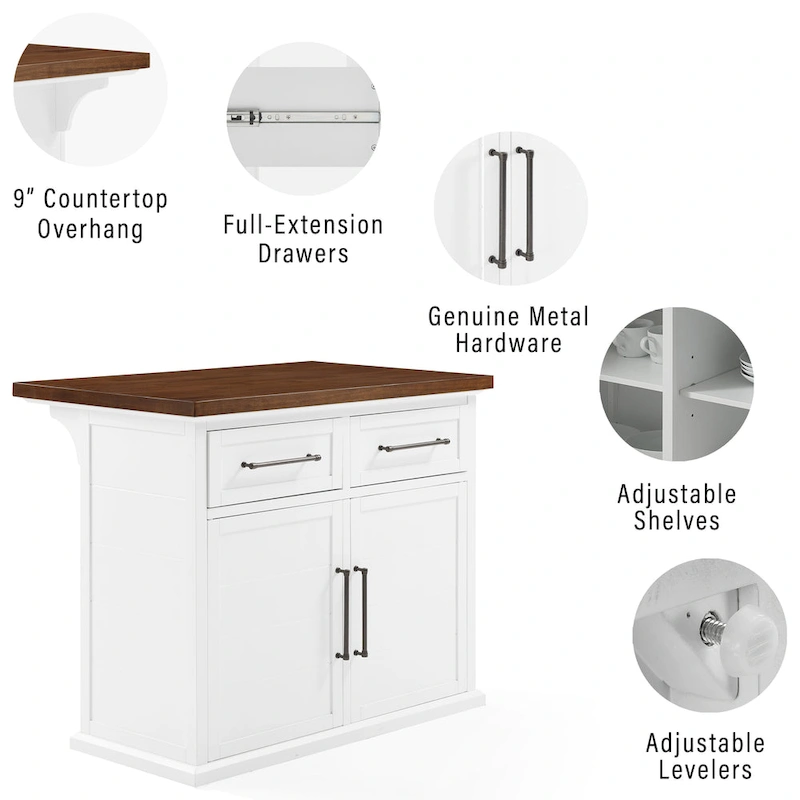 Crosley Bartlett Wood Top Kitchen Island W/X-Back Stools