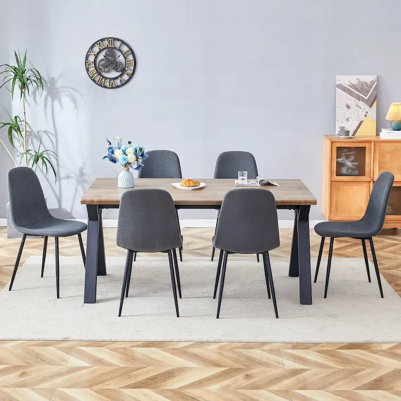 Modern Dining Set with Rectangular Black A-Frame Table & Round Backrest Chairs