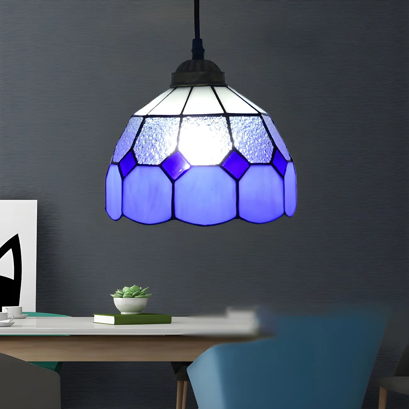 Tiffany Stained Glass Rattan Pendant Light Fixture