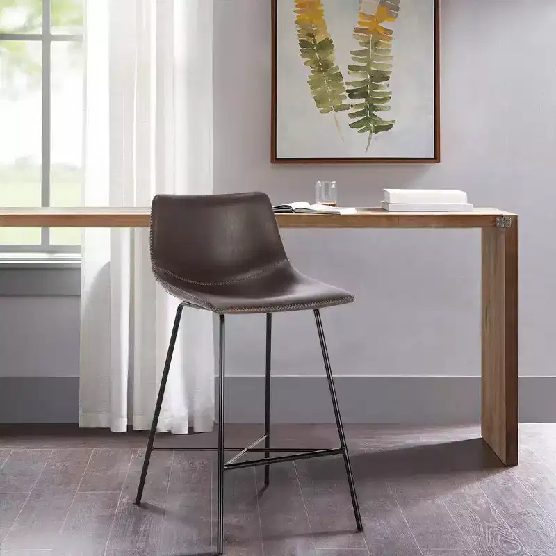 Poly & Bark Set of 3 24" High Paxton Counter Height Barstools Brown: Upholstered, Steel Frame, Modern Design
