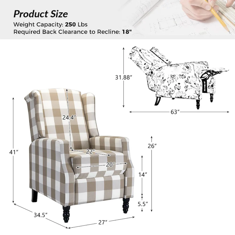 Damaris Mid-Century Modern Manual Pushback Recliner with Wingback Design Set of 2 by HULALA HOME